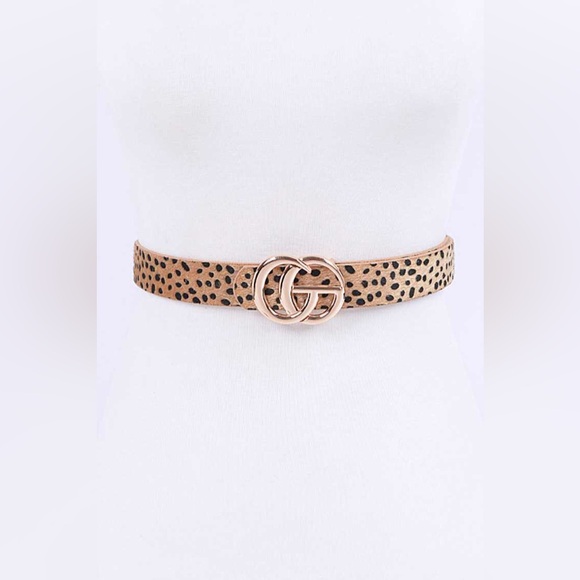 Accessories - Cheetah Animal Print Logo Skinny Statement Belt